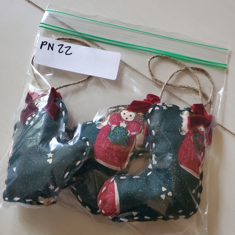 Handmade handsewn Christmas Fabric Ornaments Set Of 3 - Picture 6 of 6